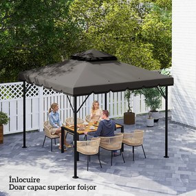 Outsunny Acoperiș de Rezervă pentru Pavilion 3x3 m de Grădină, Husă pentru Pavilion cu Două Nivele Rezistentă la Apă din Țesătură 180g/㎡ Anti-UV 30+ cu 8 Orificii de Drenaj, Gri | Aosom Romania
