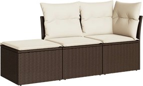 vidaXL Set canapele de grădină cu perne, 3 piese, maro, poliratan