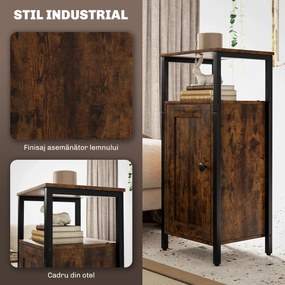 HOMCOM Noptieră în Stil Industrial cu 2 Rafturi Deschise și Raft Interior Reglabil pe 3 Nivele, 34x30x80 cm, Maro Rustic | Aosom Romania