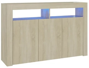 804340 vidaXL Servantă cu lumini LED, stejar Sonoma, 115,5x30x75 cm