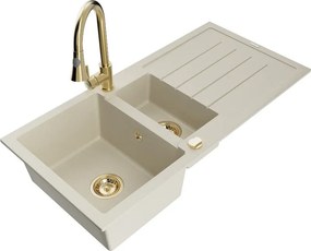 Mexen Andres Chiuvetă de granit 1,5-camere cu scurgător și baterie de bucătărie Elia, bej - 6515-69-670101-50