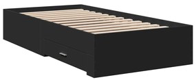 3280441 vidaXL Cadru de pat cu sertare, negru, 75x190 cm, lemn prelucrat