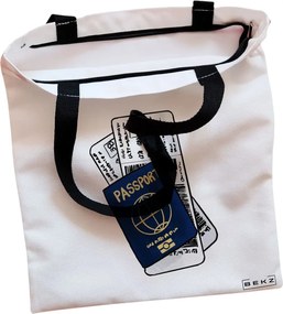 Sacosa de Panza pentru Cumparaturi, Geanta Tote, Travel Girl 19, Cu fermoar, 38x34.5 cm, Alba, BEKZ®