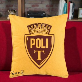 Perna Personalizata Poli Timisoara Fotbal, 40x40 cm, Galben, Husa Detasabila, Perna Inclusa, BEKZ®