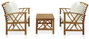 3057988 vidaXL Set mobilier grădină cu perne, 3 piese, lemn masiv de acacia