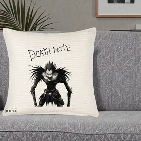 Perna Personalizata Death Note Ryuk Shinigami Alb-Negru, 40x40 cm, Crem Reliefat, Husa Detasabila, Perna Inclusa, BEKZ®