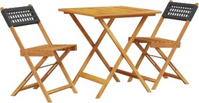 vidaXL Set mobilier bistro, 3 piese, negru, poliratan și lemn masiv