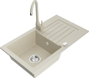 Mexen Pablo chiuvetă de granit cu 1 cuvă cu scurgător și robinet de bucătărie Telma, bej - 6510-69-670200-69