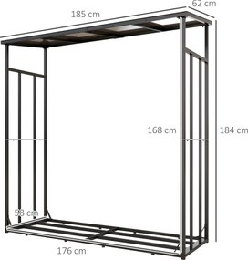 Outsunny Adăpost pentru lemne suport exterior sarcină maximă 2000 kg cu husă de protecție impermeabilă 185 x 62 x 184 cm negru | Aosom Romania