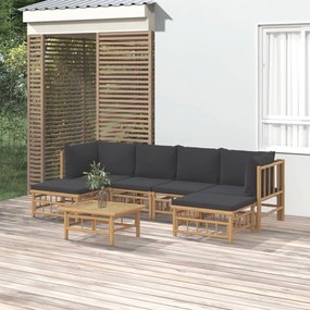 Set mobilier de gradina cu perne gri inchis, 7 piese, bambus