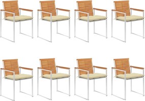 vidaXL Scaune de grădină cu perne, 8 buc., lemn masiv de acacia