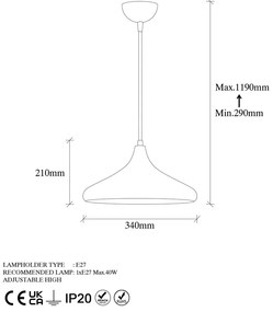 Lustră neagră/arămie cu abajur din metal ø 34 cm Barek – Opviq lights