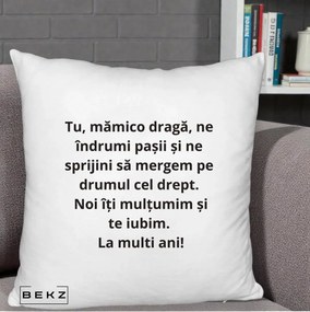 Cadou pentru Mama - Perna Personalizata Mamico Draga Te Iubim La Multi Ani cu Text Negru, 40x40 cm, Alb Pufos, Husa Detasabila, Perna Inclusa, BEKZ®