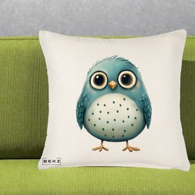 Perna Decorativa Pasare Teal cu Buline Teal, 40x40 cm, Crem Reliefat, Husa Detasabila, Perna Inclusa, BEKZ®