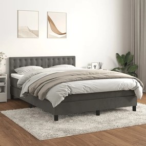 3141546 vidaXL Pat box spring cu saltea, gri închis, 140x200 cm, catifea