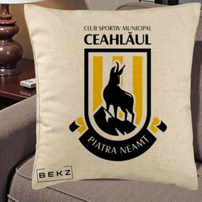 Perna Personalizata CSM Ceahlaul Piatra Neamt Fotbal, 40x40 cm, Bej, Husa Detasabila, Perna Inclusa, BEKZ®