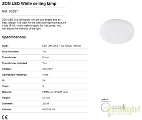Plafoniera LED dimabila pentru BAIE IP54 ZON 28cm 63291