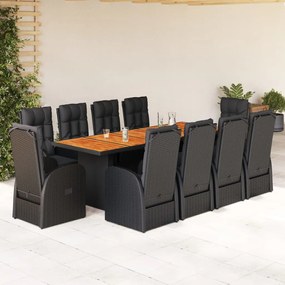 3277652 vidaXL Set mobilier de exterior cu perne, 11 piese, negru, poliratan