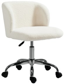 HOMCOM Scaun de birou fără brațe din lână de oaie, înălțime reglabilă, rotire 360°, încărcare maximă 120 Kg, alb | Aosom Romania