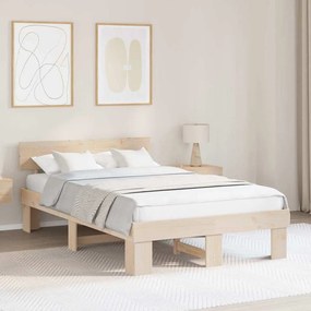 vidaXL Cadru de pat cu headboard Maro 120 x 200 cm Lemn masiv de pin