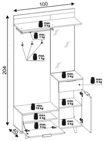Panou pentru hol cu oglindă SVEN, maro/alb