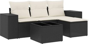 vidaXL Set mobilier de grădină cu perne, 5 piese, negru, poliratan