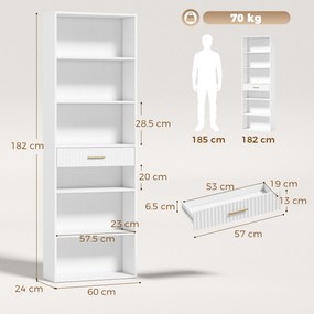 HOMCOM Bibliotecă Înaltă cu Cuburi, 7 Niveluri cu Sertar, MDF, 60x24x182 cm, Alb | Aosom Romania