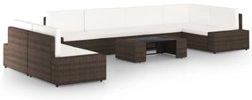 vidaXL Set mobilier de grădină cu perne, 8 piese, maro, poliratan