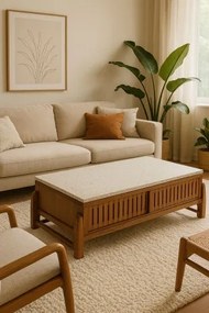 Masuta de cafea din lemn de acacia si marmura, 127X67X47 cm, " Terrazo "