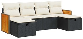 3326053 vidaXL Set mobilier de grădină cu perne, 6 piese, negru, poliratan