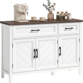 HOMCOM Bufet pentru living, mobilier de depozitare cu 3 uși cu model chevron, 2 sertare și 2 rafturi reglabile, 110 x 35 x 80,5 cm, alb | Aosom Romania