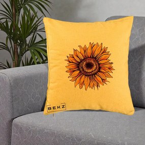 Perna Decorativa Floarea Soarelui Vibranta, 40x40 cm, Galben, Husa Detasabila, Perna Inclusa, BEKZ®