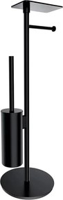 Suport hartie freestanding Omnires Modern Project cu spatiu pentru perie si raft finisaj negru mat