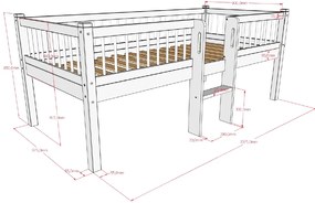 Pat Semi-Înălțat (Mid Sleeper) Forrest Beech 90x200 cm, pentru Camera Copii, din Lemn de Fag Lăcuit Alb, cu Scară și Sertare – Vipack