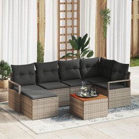 vidaXL Set de canapele de grădină cu 7 piese și perne, gri, din rattan poly și acacia
