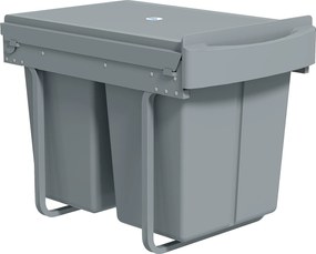 HOMCOM Coș de gunoi retractabil sub chiuvetă, 2 găleți de 20L, Gri | Aosom Romania