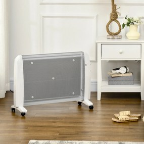 HOMCOM Radiator Electric Mică 1000W/2000W cu Termostat Reglabil, 15-20 m², 4 Roți, 79x27x54 cm, Alb | Aosom Romania
