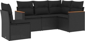 vidaXL Set mobilier de grădină cu perne, 5 piese, negru, poliratan