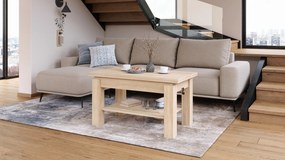 Mazzoni BRAWO Stejar Sonoma - MĂSUȚĂ DE CAFEA CU BLAT EXTENSIBIL ȘI RIDICABIL MASĂ CU RAFT