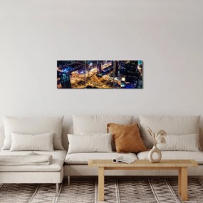 Tablou cu oraș nocturn (cu ceas) (90x30 cm)