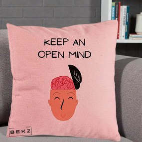 Perna Decorativa Keep An Open Mind, 40x40 cm, Roz, Husa Detasabila, Perna Inclusa, BEKZ®