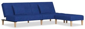 3080605 vidaXL Canapea extensibilă 2 locuri, 2 perne&taburet, albastru, textil