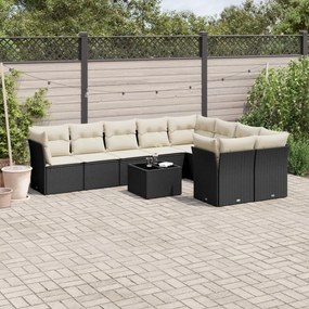 3250015 vidaXL Set canapele de grădină cu perne, 10 piese, negru, poliratan
