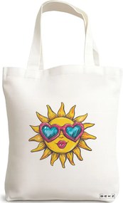Sacosa de Panza pentru Cumparaturi, Geanta Tote, model Sun faces 22 38 x 34.5 cm, Alba, BEKZ®