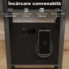 Lampă de Podea HOMCOM LED cu Rafturi, Lampă Modernă cu Comutator și Porturi USB, Lumină Reglabilă pentru Living și Dormitor, Neagră | Aosom Romania