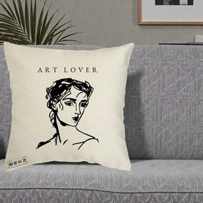 Perna Decorativa Art Lover Portret Grafic, 40x40 cm, Ecru, Husa Detasabila, Perna Inclusa, BEKZ®