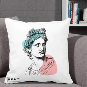 Perna Decorativa Bust Grec Vaporwave, 40x40 cm, Alba Mata, Husa Detasabila, Perna Inclusa, BEKZ®