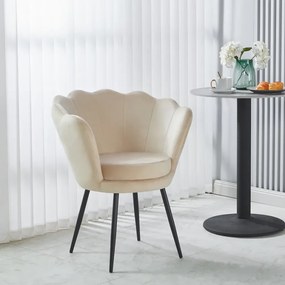 RESIGILAT- Scaun dining, picioare metalice finisaj negru, tapiterie catifea, Bej