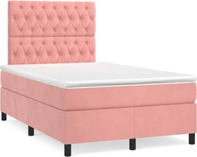 vidaXL Pat box spring cu saltea, roz, 120x200 cm, catifea