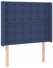 Pat box spring cu saltea, albastru, 90x200 cm, textil Albastru, 90 x 200 cm, Nasturi de tapiterie